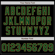 Laden Sie das Bild in den Galerie-Viewer, Custom Black Green-Old Gold Bomber Full-Snap Varsity Letterman Jacket
