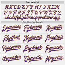 Laden Sie das Bild in den Galerie-Viewer, Custom White Purple-Old Gold Bomber Full-Snap Varsity Letterman Jacket
