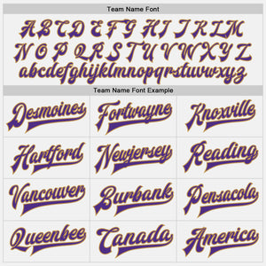 Custom White Purple-Old Gold Bomber Full-Snap Varsity Letterman Jacket