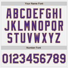 Laden Sie das Bild in den Galerie-Viewer, Custom White Purple-Old Gold Bomber Full-Snap Varsity Letterman Jacket
