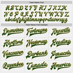Custom White Green-Old Gold Bomber Full-Snap Varsity Letterman Jacket