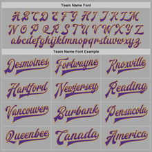 Laden Sie das Bild in den Galerie-Viewer, Custom Gray Purple-Old Gold Bomber Full-Snap Varsity Letterman Jacket
