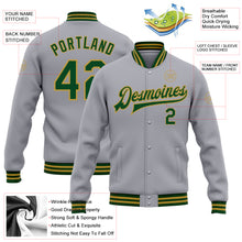 Laden Sie das Bild in den Galerie-Viewer, Custom Gray Green-Old Gold Bomber Full-Snap Varsity Letterman Jacket
