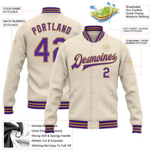 Laden Sie das Bild in den Galerie-Viewer, Custom Cream Purple-Old Gold Bomber Full-Snap Varsity Letterman Jacket
