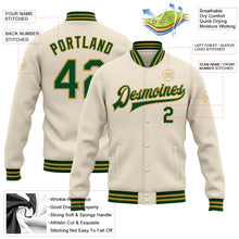 Laden Sie das Bild in den Galerie-Viewer, Custom Cream Green-Old Gold Bomber Full-Snap Varsity Letterman Jacket
