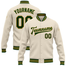 Laden Sie das Bild in den Galerie-Viewer, Custom Cream Green-Old Gold Bomber Full-Snap Varsity Letterman Jacket
