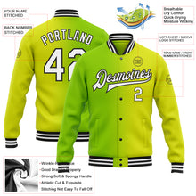 Load image into Gallery viewer, Custom Neon Yellow White Neon Green-Black Bomber Full-Snap Varsity Letterman Gradient Fashion Jacket
