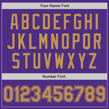 Laden Sie das Bild in den Galerie-Viewer, Custom Purple Old Gold Bomber Full-Snap Varsity Letterman Jacket
