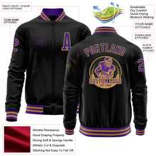 Загрузить изображение в средство просмотра галереи, Custom Black Purple-Old Gold Bomber Varsity Letterman Zipper Jacket
