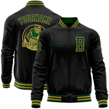 Charger l&#39;image dans la galerie, Custom Black Green-Old Gold Bomber Varsity Letterman Zipper Jacket

