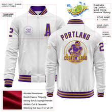 Загрузить изображение в средство просмотра галереи, Custom White Purple-Old Gold Bomber Varsity Letterman Zipper Jacket
