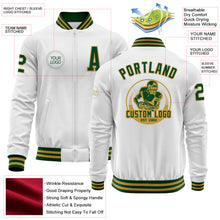 Загрузить изображение в средство просмотра галереи, Custom White Green-Old Gold Bomber Varsity Letterman Zipper Jacket
