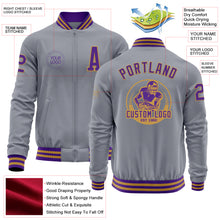 Charger l&#39;image dans la galerie, Custom Gray Purple-Old Gold Bomber Varsity Letterman Zipper Jacket
