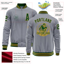 Laden Sie das Bild in den Galerie-Viewer, Custom Gray Green-Old Gold Bomber Varsity Letterman Zipper Jacket
