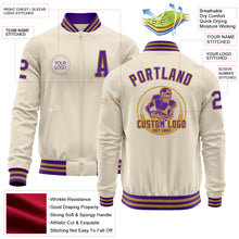 Laden Sie das Bild in den Galerie-Viewer, Custom Cream Purple-Old Gold Bomber Varsity Letterman Zipper Jacket
