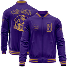 Charger l&#39;image dans la galerie, Custom Purple Old Gold Bomber Varsity Letterman Zipper Jacket

