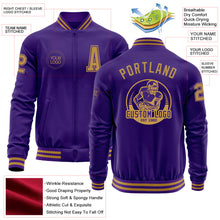 Laden Sie das Bild in den Galerie-Viewer, Custom Purple Old Gold Bomber Varsity Letterman Zipper Jacket
