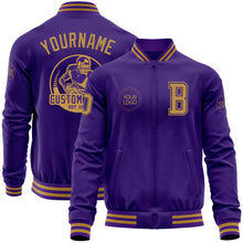 Laden Sie das Bild in den Galerie-Viewer, Custom Purple Old Gold Bomber Varsity Letterman Zipper Jacket
