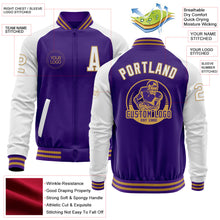 Charger l&#39;image dans la galerie, Custom Purple White-Old Gold Bomber Varsity Letterman Two Tone Zipper Jacket
