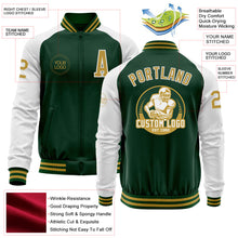 Загрузить изображение в средство просмотра галереи, Custom Green Old Gold-White Bomber Varsity Letterman Two Tone Zipper Jacket
