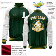 Загрузить изображение в средство просмотра галереи, Custom Green White-Old Gold Bomber Varsity Letterman Two Tone Zipper Jacket
