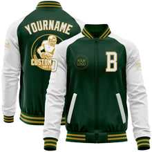 Загрузить изображение в средство просмотра галереи, Custom Green White-Old Gold Bomber Varsity Letterman Two Tone Zipper Jacket

