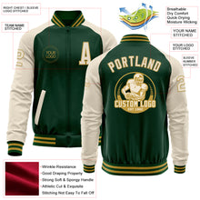 Загрузить изображение в средство просмотра галереи, Custom Green Cream-Old Gold Bomber Varsity Letterman Two Tone Zipper Jacket

