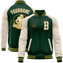 Загрузить изображение в средство просмотра галереи, Custom Green Cream-Old Gold Bomber Varsity Letterman Two Tone Zipper Jacket
