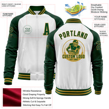 Загрузить изображение в средство просмотра галереи, Custom White Green-Old Gold Bomber Varsity Letterman Two Tone Zipper Jacket
