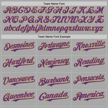 Laden Sie das Bild in den Galerie-Viewer, Custom Gray Purple-Old Gold Bomber Full-Snap Varsity Letterman Hoodie Jacket
