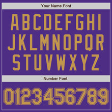 Загрузить изображение в средство просмотра галереи, Custom Purple Old Gold Bomber Full-Snap Varsity Letterman Hoodie Jacket
