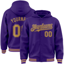 Загрузить изображение в средство просмотра галереи, Custom Purple Old Gold Bomber Full-Snap Varsity Letterman Hoodie Jacket
