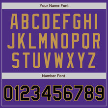 Загрузить изображение в средство просмотра галереи, Custom Purple Black-Old Gold Bomber Full-Snap Varsity Letterman Two Tone Hoodie Jacket
