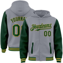 Загрузить изображение в средство просмотра галереи, Custom Gray Green-Old Gold Bomber Full-Snap Varsity Letterman Two Tone Hoodie Jacket

