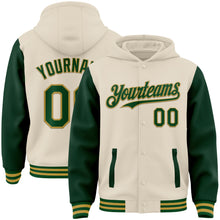 Charger l&#39;image dans la galerie, Custom Cream Green-Old Gold Bomber Full-Snap Varsity Letterman Two Tone Hoodie Jacket
