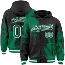 Charger l&#39;image dans la galerie, Custom Black Kelly Green-White Abstract Brush Stroke 3D Pattern Design Bomber Full-Snap Varsity Letterman Hoodie Jacket
