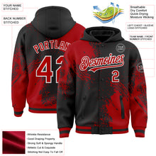 Charger l&#39;image dans la galerie, Custom Black Red-White Abstract Brush Stroke 3D Pattern Design Bomber Full-Snap Varsity Letterman Hoodie Jacket
