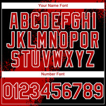 Charger l&#39;image dans la galerie, Custom Black Red-White Abstract Brush Stroke 3D Pattern Design Bomber Full-Snap Varsity Letterman Hoodie Jacket
