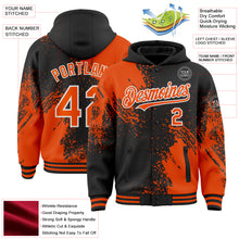 Charger l&#39;image dans la galerie, Custom Black Orange-White Abstract Brush Stroke 3D Pattern Design Bomber Full-Snap Varsity Letterman Hoodie Jacket

