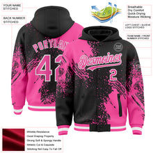 Charger l&#39;image dans la galerie, Custom Black Pink-White Abstract Brush Stroke 3D Pattern Design Bomber Full-Snap Varsity Letterman Hoodie Jacket

