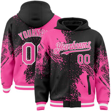 Charger l&#39;image dans la galerie, Custom Black Pink-White Abstract Brush Stroke 3D Pattern Design Bomber Full-Snap Varsity Letterman Hoodie Jacket
