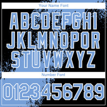 Charger l&#39;image dans la galerie, Custom Black Light Blue-White Abstract Brush Stroke 3D Pattern Design Bomber Full-Snap Varsity Letterman Hoodie Jacket
