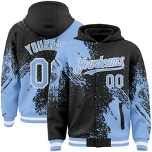 Charger l&#39;image dans la galerie, Custom Black Light Blue-White Abstract Brush Stroke 3D Pattern Design Bomber Full-Snap Varsity Letterman Hoodie Jacket
