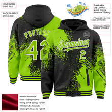 Charger l&#39;image dans la galerie, Custom Black Neon Green-White Abstract Brush Stroke 3D Pattern Design Bomber Full-Snap Varsity Letterman Hoodie Jacket
