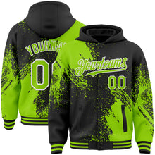 Charger l&#39;image dans la galerie, Custom Black Neon Green-White Abstract Brush Stroke 3D Pattern Design Bomber Full-Snap Varsity Letterman Hoodie Jacket
