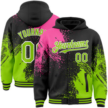 Charger l&#39;image dans la galerie, Custom Black Neon Green Pink-White Abstract Brush Stroke 3D Pattern Design Bomber Full-Snap Varsity Letterman Hoodie Jacket
