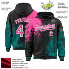 Charger l&#39;image dans la galerie, Custom Black Pink Teal-White Abstract Brush Stroke 3D Pattern Design Bomber Full-Snap Varsity Letterman Hoodie Jacket
