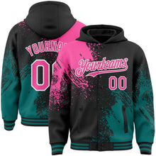 Charger l&#39;image dans la galerie, Custom Black Pink Teal-White Abstract Brush Stroke 3D Pattern Design Bomber Full-Snap Varsity Letterman Hoodie Jacket
