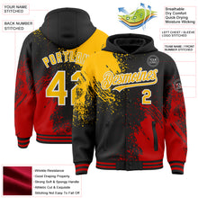 Charger l&#39;image dans la galerie, Custom Black Gold Red-White Abstract Brush Stroke 3D Pattern Design Bomber Full-Snap Varsity Letterman Hoodie Jacket
