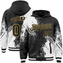 Charger l&#39;image dans la galerie, Custom Black White-Old Gold Abstract Brush Stroke 3D Pattern Design Bomber Full-Snap Varsity Letterman Hoodie Jacket
